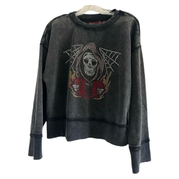 CUSTOM BY DYLAN Women’s Black Skull Broken‎ Heart Web Gothic Sweatshirt-Size M - Picture 1 of 4
